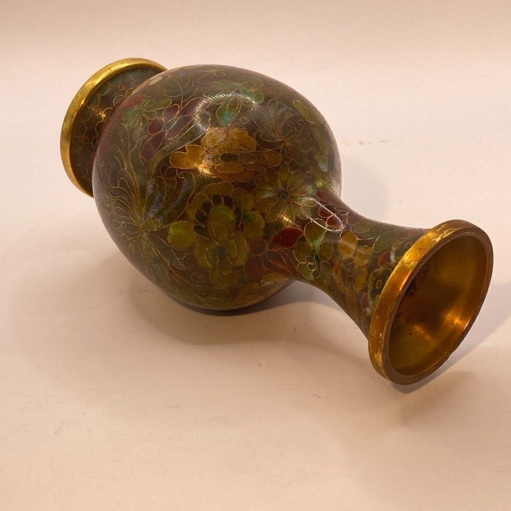 Antique Chinese Floral Cloisonne Enamel Vase - Picture 9 of 14